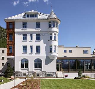 Sunstar Hotel Pontresina from outside in sunny weather